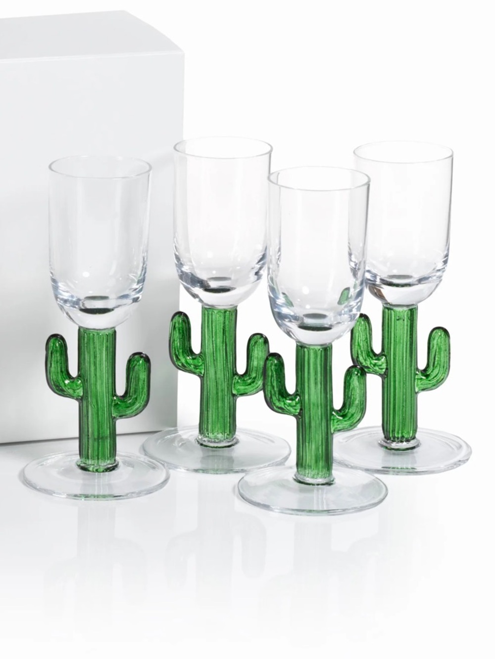 ZODAX Cabo Cactus Shot Glasses Green With Box Set of 4 Pieces New